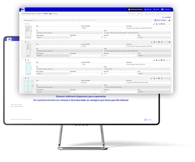Interface do software PrefWeb uma plataforma gratuita para a criação rápida e eficaz de orçamentos de caixilharia